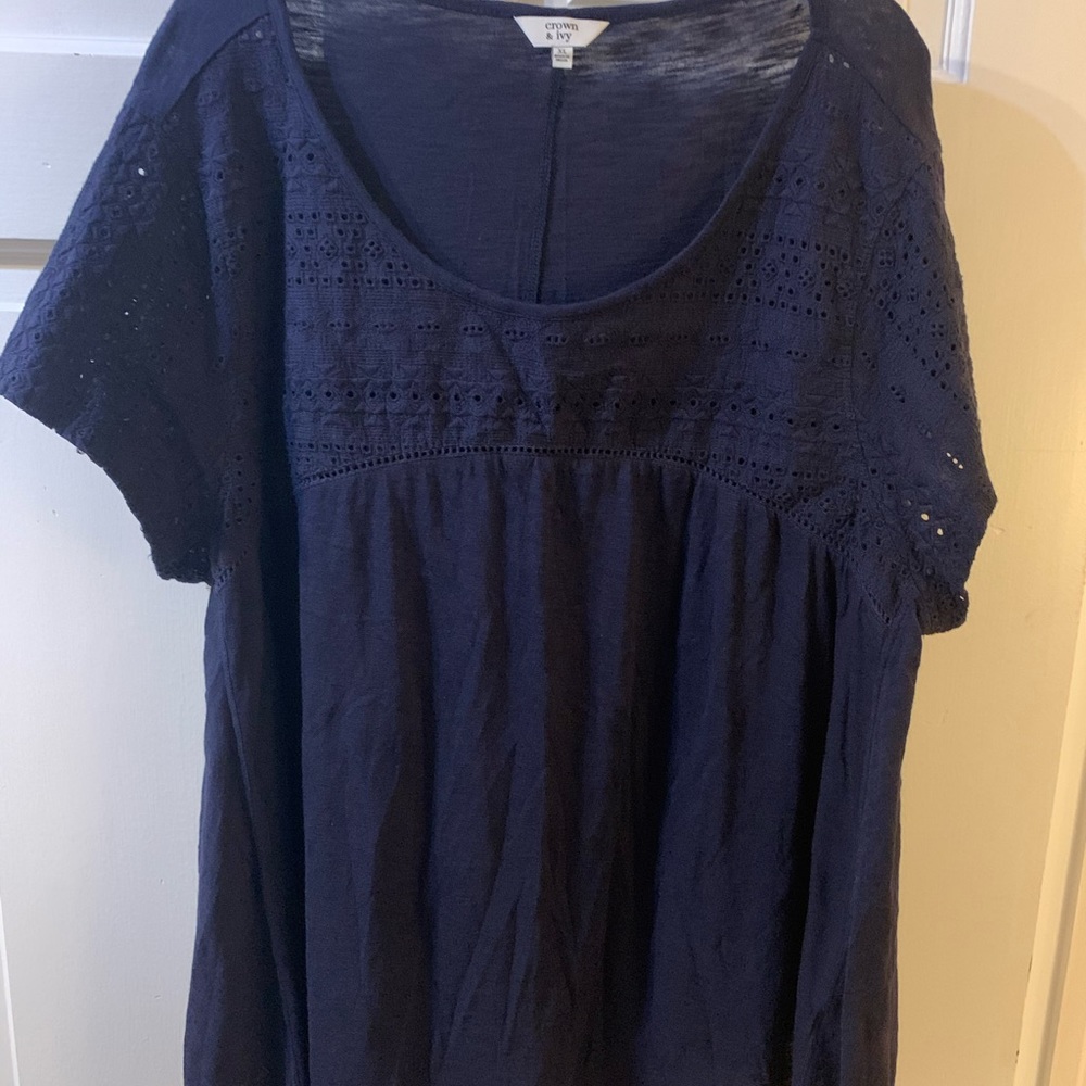 Crown & Ivy, navy short sleeves cotton shi…
